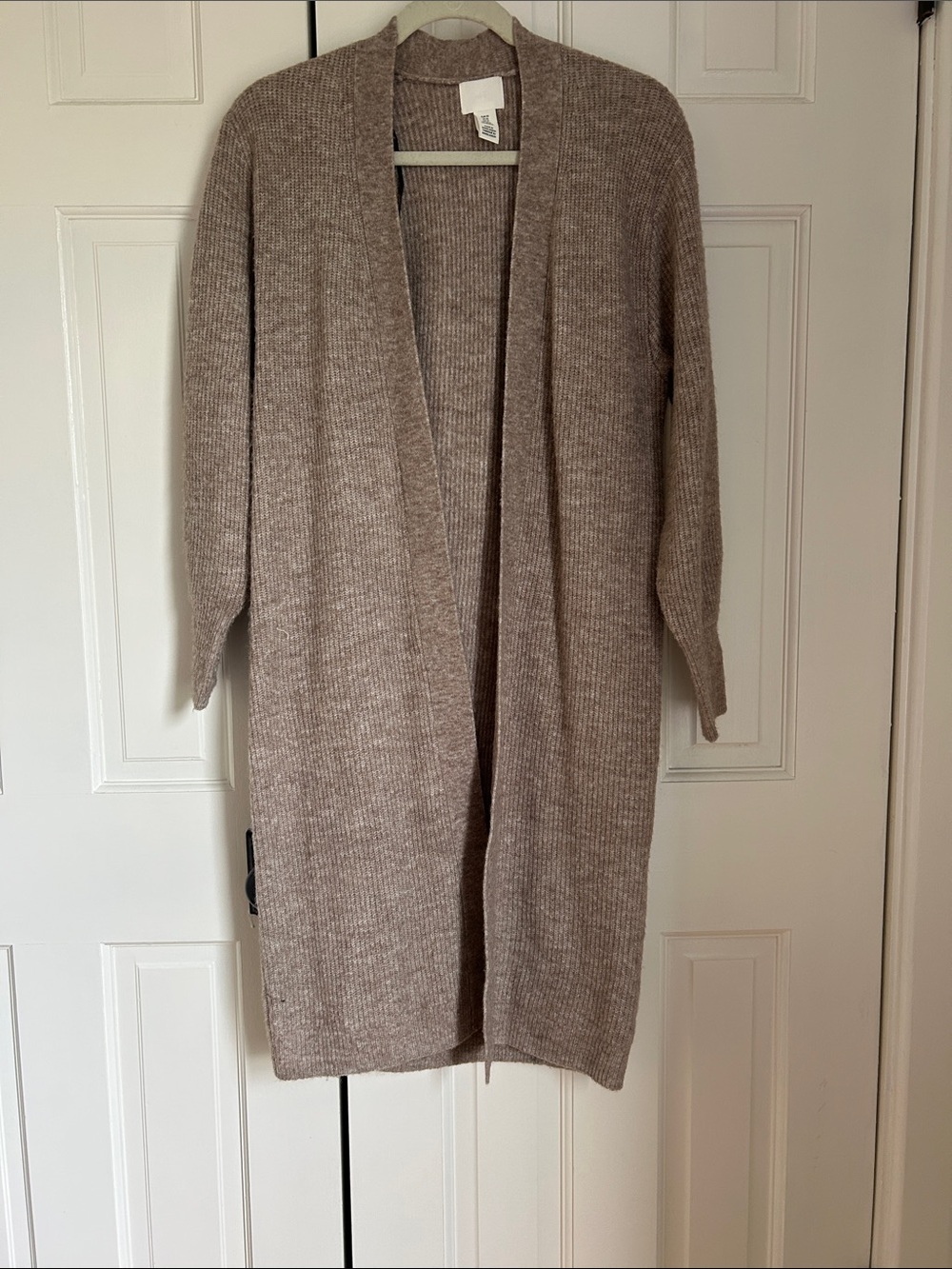H&M Long Open-Front Cardigan in Taupe Beige